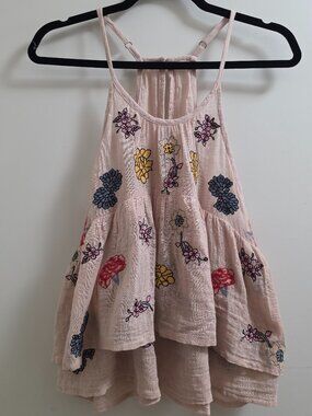 NATURAL LIFE Gauze Layered / Tier Embroidered Sleeveless Crop Top